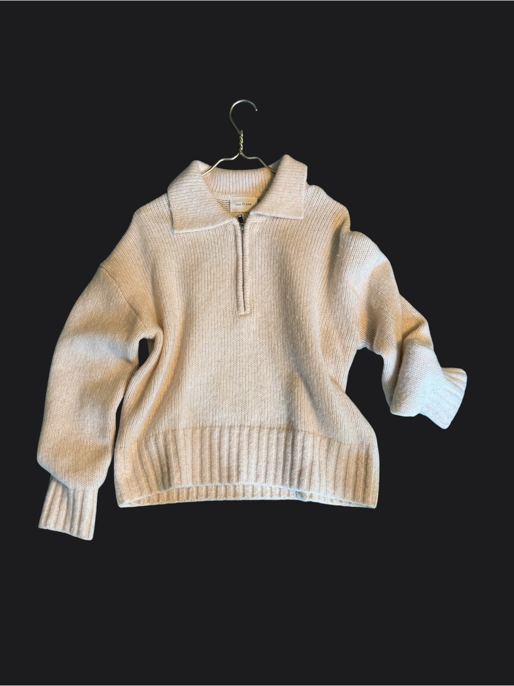 eseOese Women's Tan Quarter-Zip Wool Sweater Large